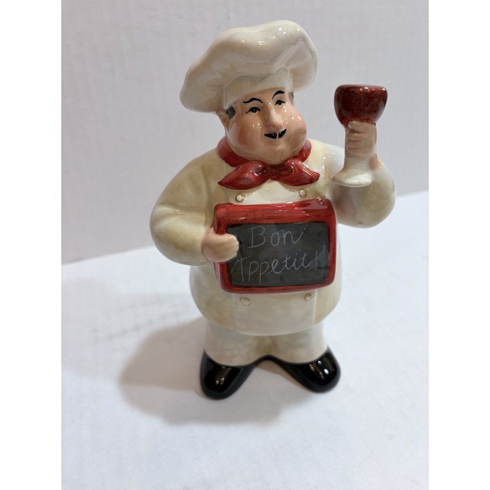 CIC Chef Figural Shaker Ceramic Glossy "Bon Appetit" w/ Stopper